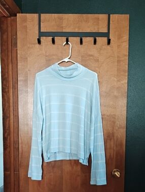 SO Light Blue Striped Mock Neck Pullover